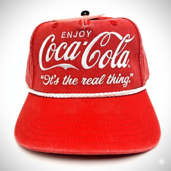 Coca Cola Rope Hat Snapback Adjustable Mens Distressed Red Cotton Retro Cap Rare